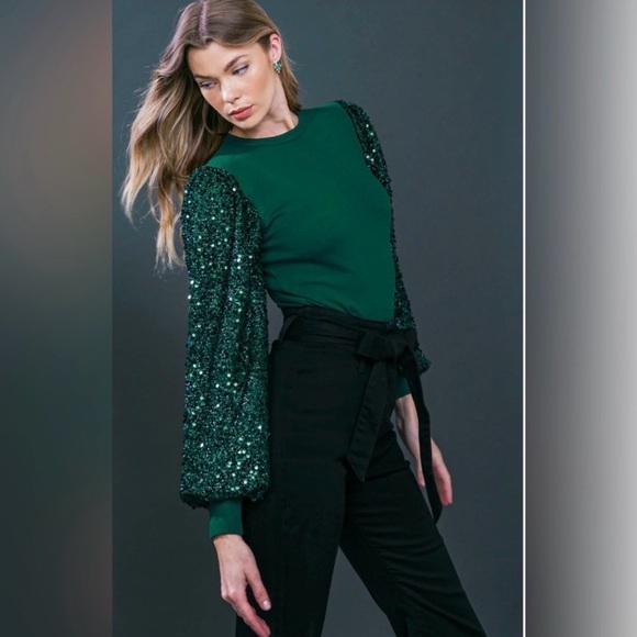 •Flying Tomato• NWT Sequin Puff Sleeve Knit Top Size Medium - Picture 4 of 11